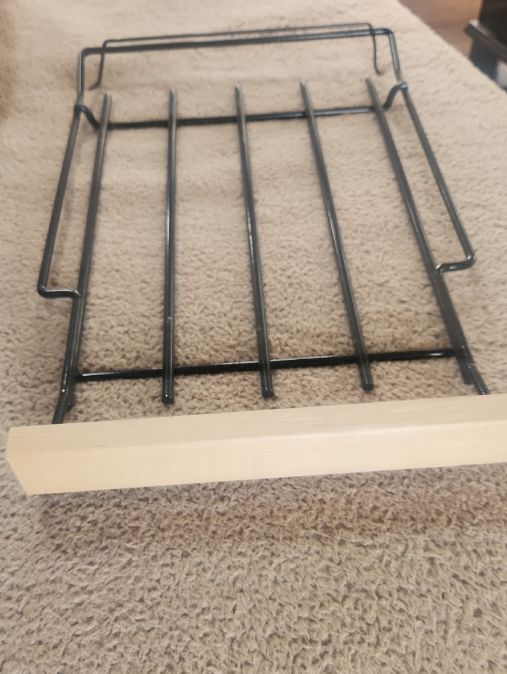 Black Metal Slatted Organizer Rack with Natural Wood Front